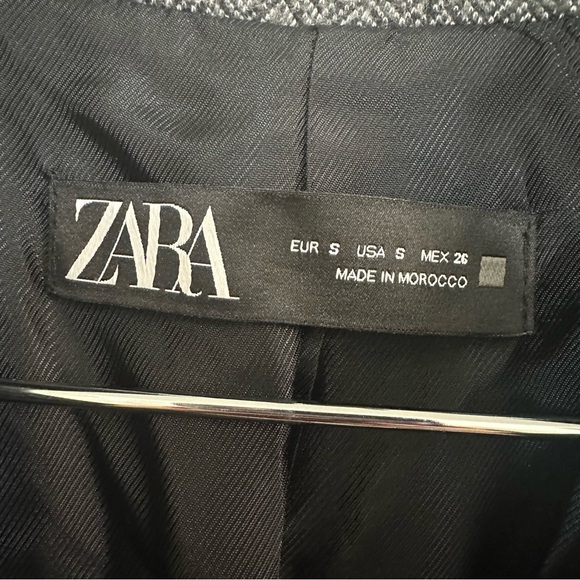 Zara Gray White Herringbone Single Snap Faux Pocket Mid Length PeaCoat Womens S - Picture 8 of 12